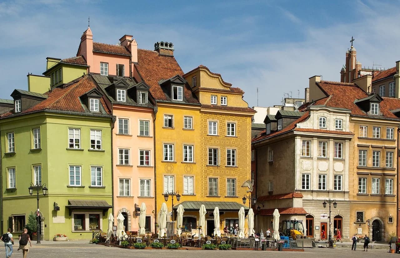 The colorful, historic buildings of Warsaw's Old Town Square.